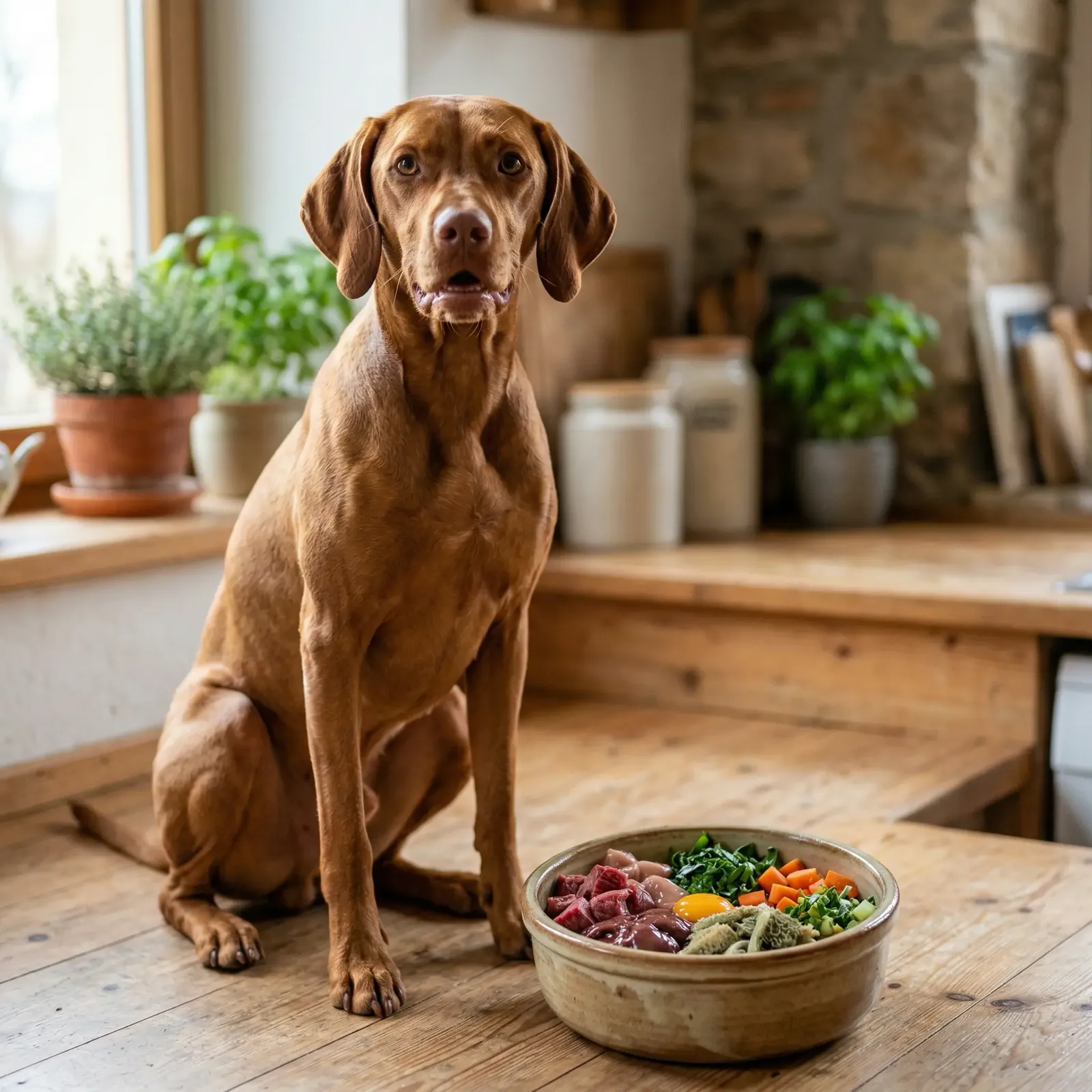 Hund vor frisch zubereitetem BARF-Napf